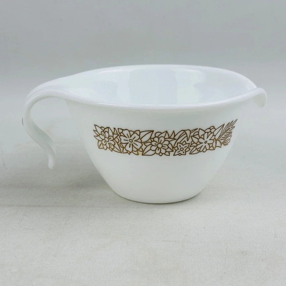 Corelle Woodland Brown Creamer 6 oz Ounce Vintage Glass White Floral‎